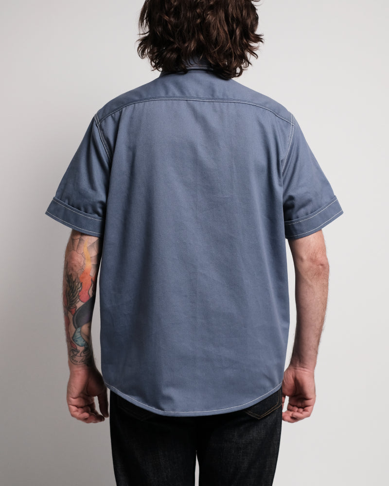 Short Sleeve Twill Shirt organic cotton faded blue back view