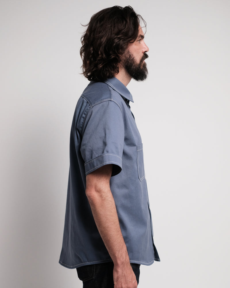 Short Sleeve Twill Shirt organic cotton faded blue side view