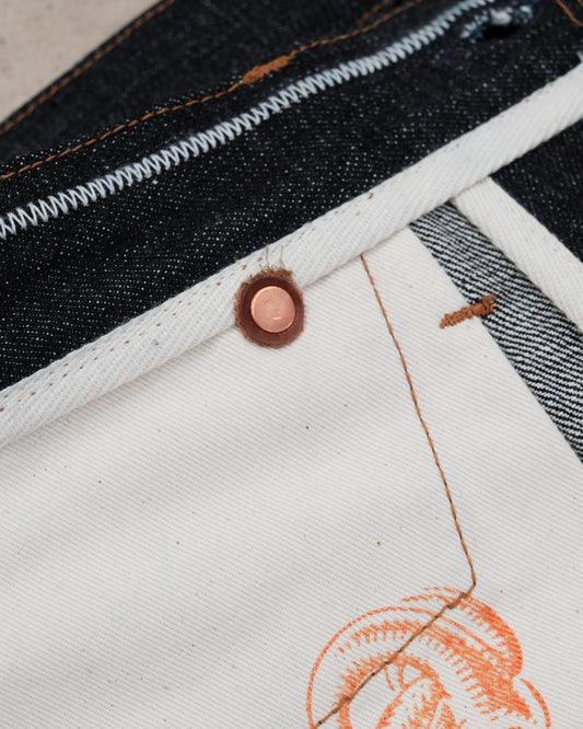 Selvedge ID detail on Cabra Japanese denim jeans